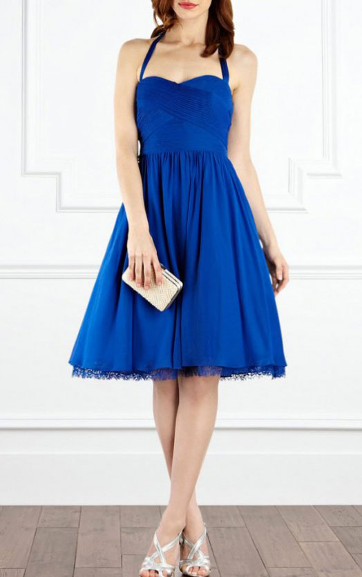 Halter-Knee-length-Royal-Blue-A-line-Polyester-Dresses-16219