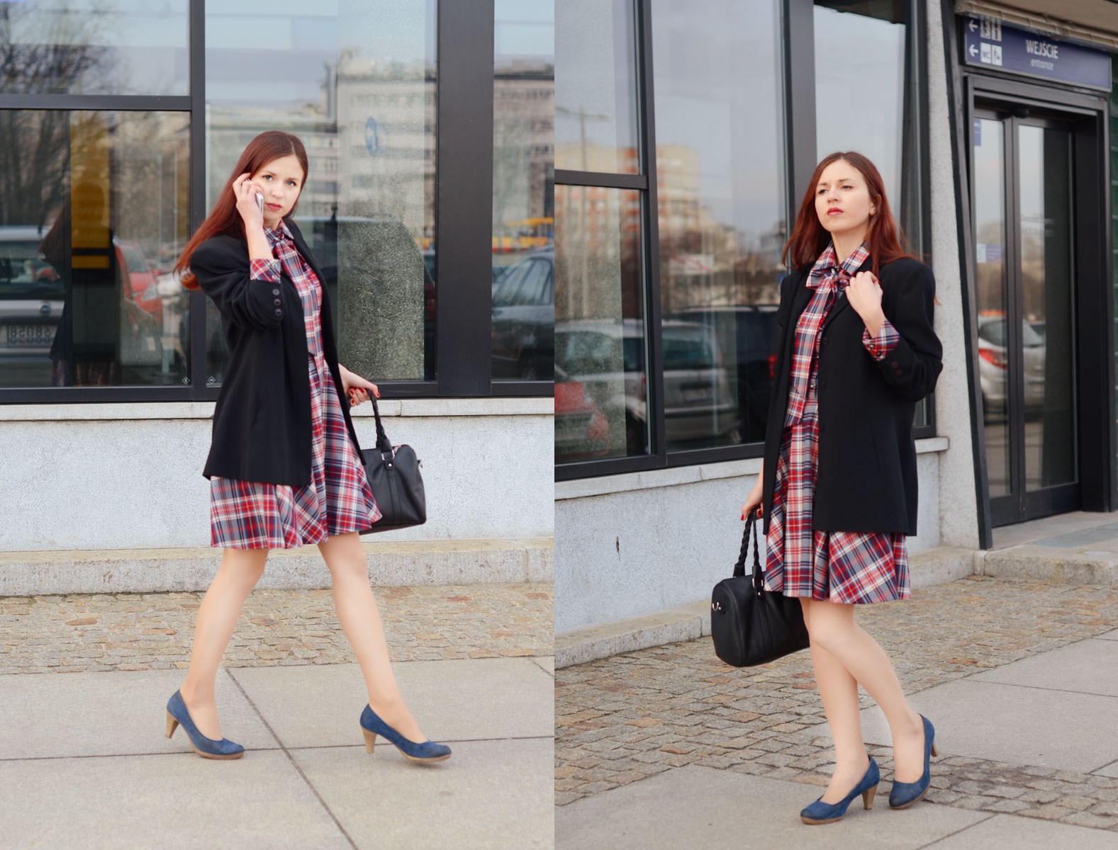 business style checked dress lattore